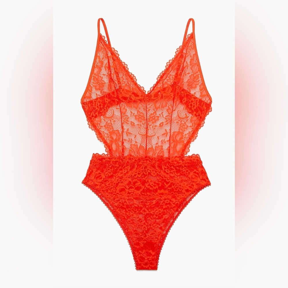 savage x fenty floral lace teddy in red tempo